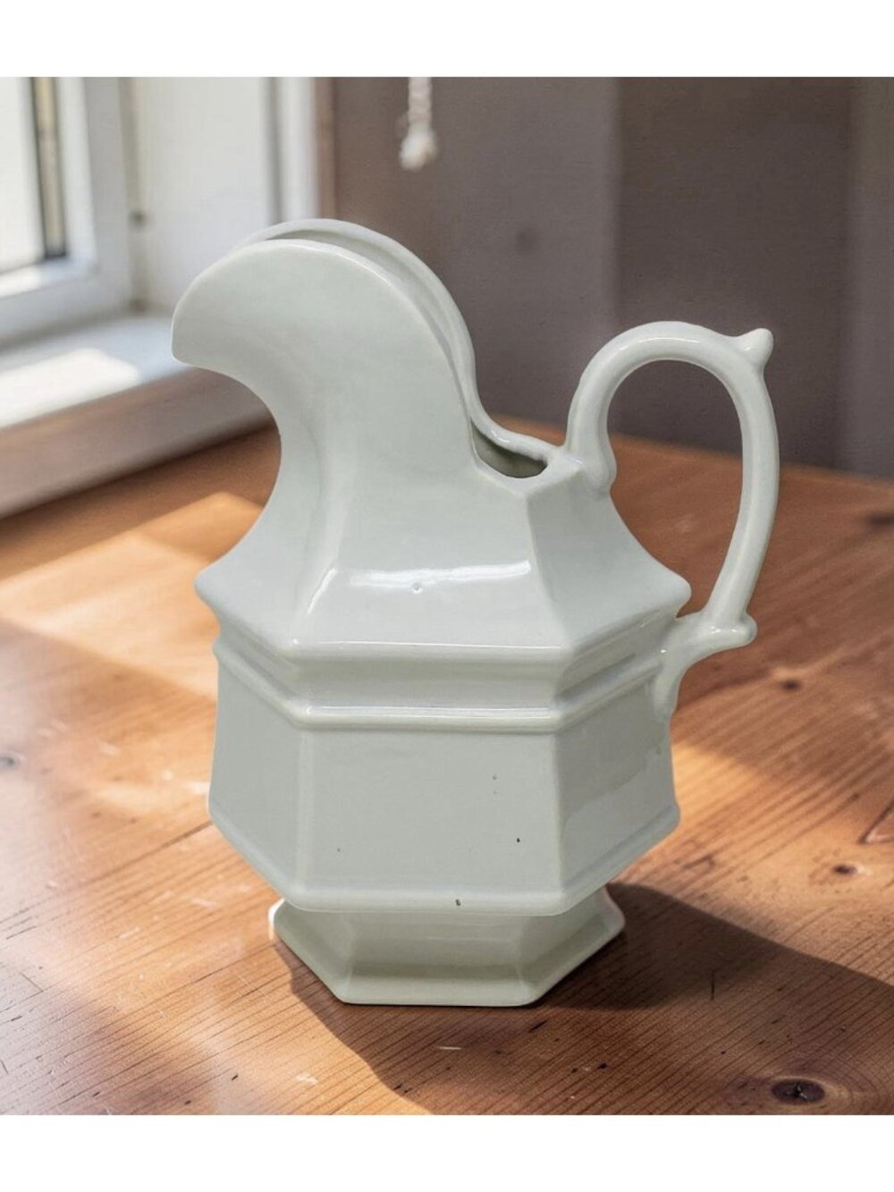 Vintage Haeger USA French White Hexagon Pitcher Or Vase Farmhouse Country READ